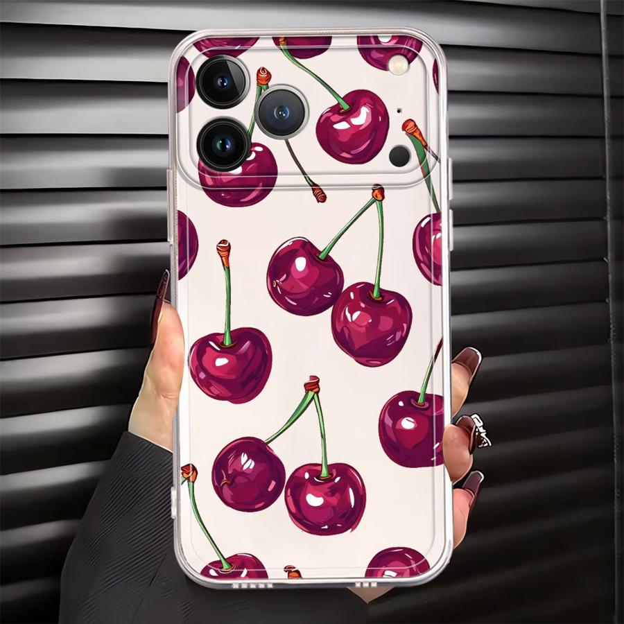Soft Phone Cover Case for iPhone 17 Pro Max 14 Plus XS Max 7 8 12 Mini XR 15 11 16 13 Pro Air Fruit Cherry iPhone 7