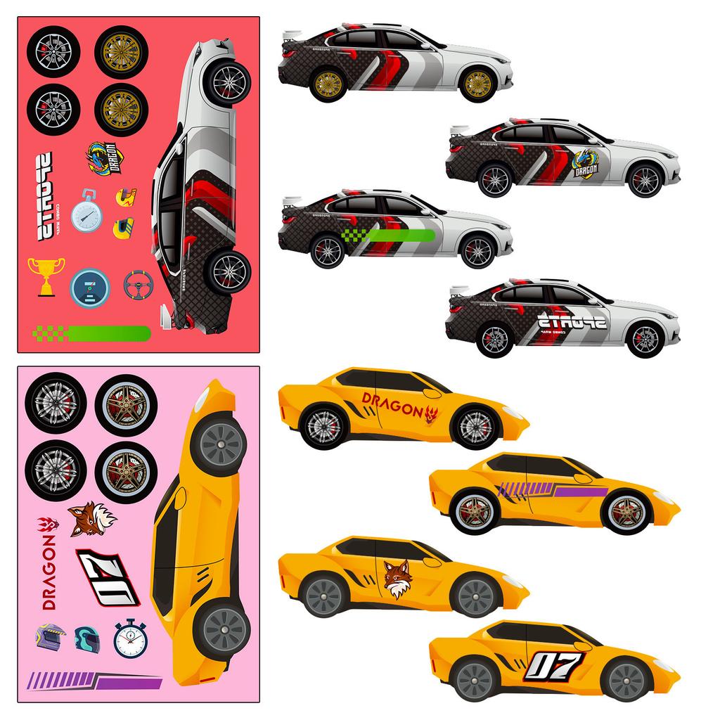 6 Pictures/pack of Sports Car Face Change Stickers Toy Puzzle Stickers Cartoon Make A Face Children Face Change Stickers