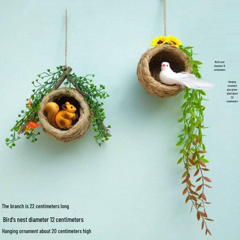 Forest Style Kindergarten Hanging Mobile: Creative Micro-landscape Arrangement with Bird's Nest and Decorative Pendants.