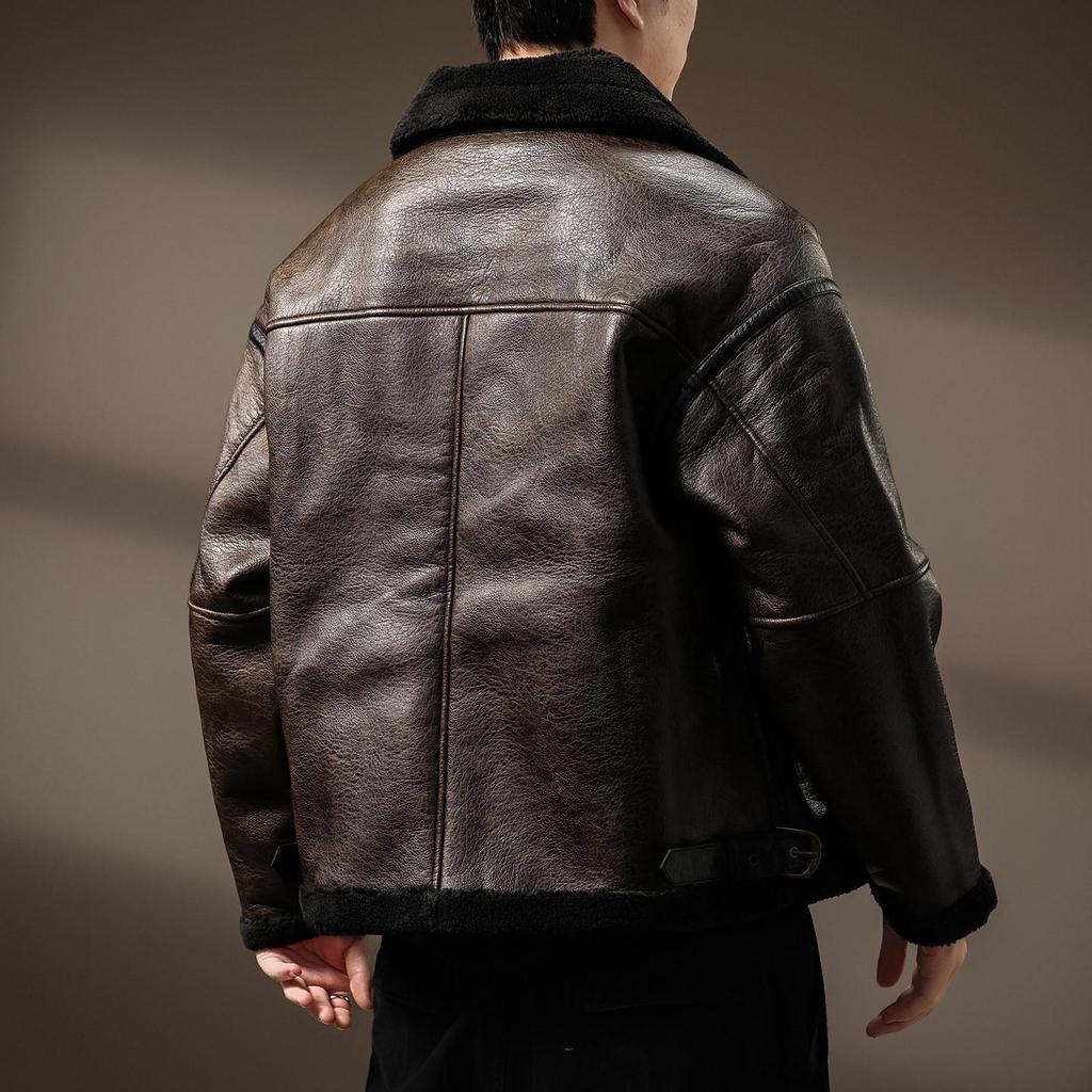 Men's Winter Retro Leather & Fur Lapel Jacket - Heavyweight Plus Velvet Warm PU Outerwear