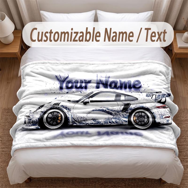 Tema Corse Automobilistiche Coperta Morbida Personalizzata Nome Personalizzato Stampa Testo Coperta Calda Decorazione Divano Casa Camera da Letto
