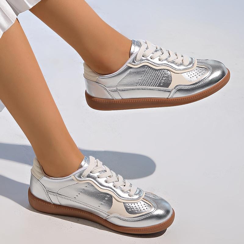 Fashion Silver Vulcanized Sneakers Women Soft Sole Casual Sports Shoes Woman 2026 Spring Autumn Lightweight Non Slip Flat Shoes