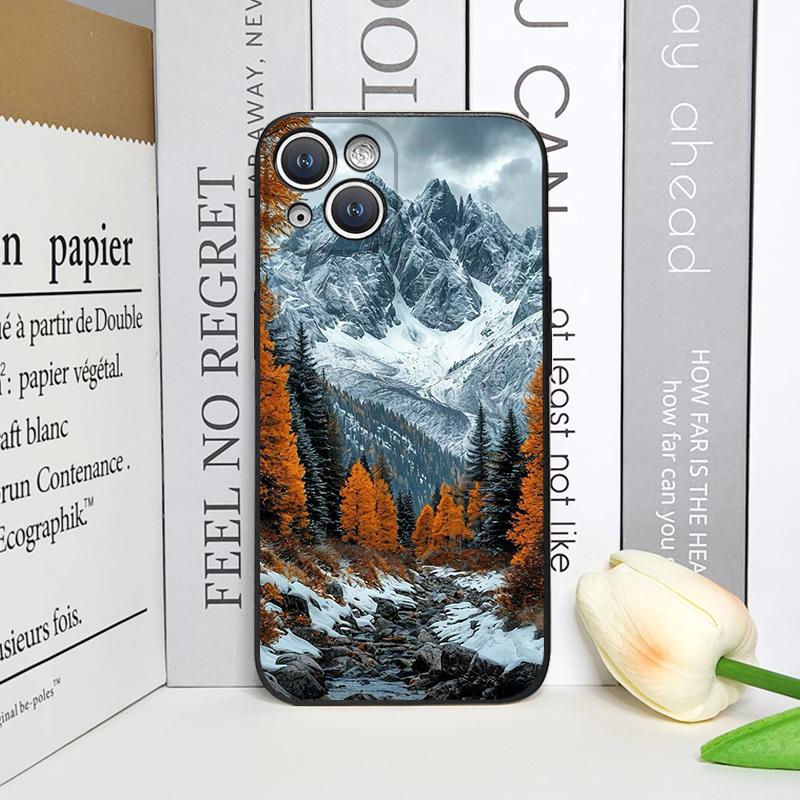 Vintage lesní krajina Sněžná hora Scenérie Pouzdro na telefon pro iPhone 17 16 12 11 14 Plus 13 15 ProMax 13 Mini X XS XR Měkký kryt