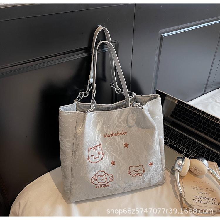 

Women s bag 2025 new large-capacity casual daily simple underarm bag contrasting color splicing elegant trendy shoulder tote bag срібний