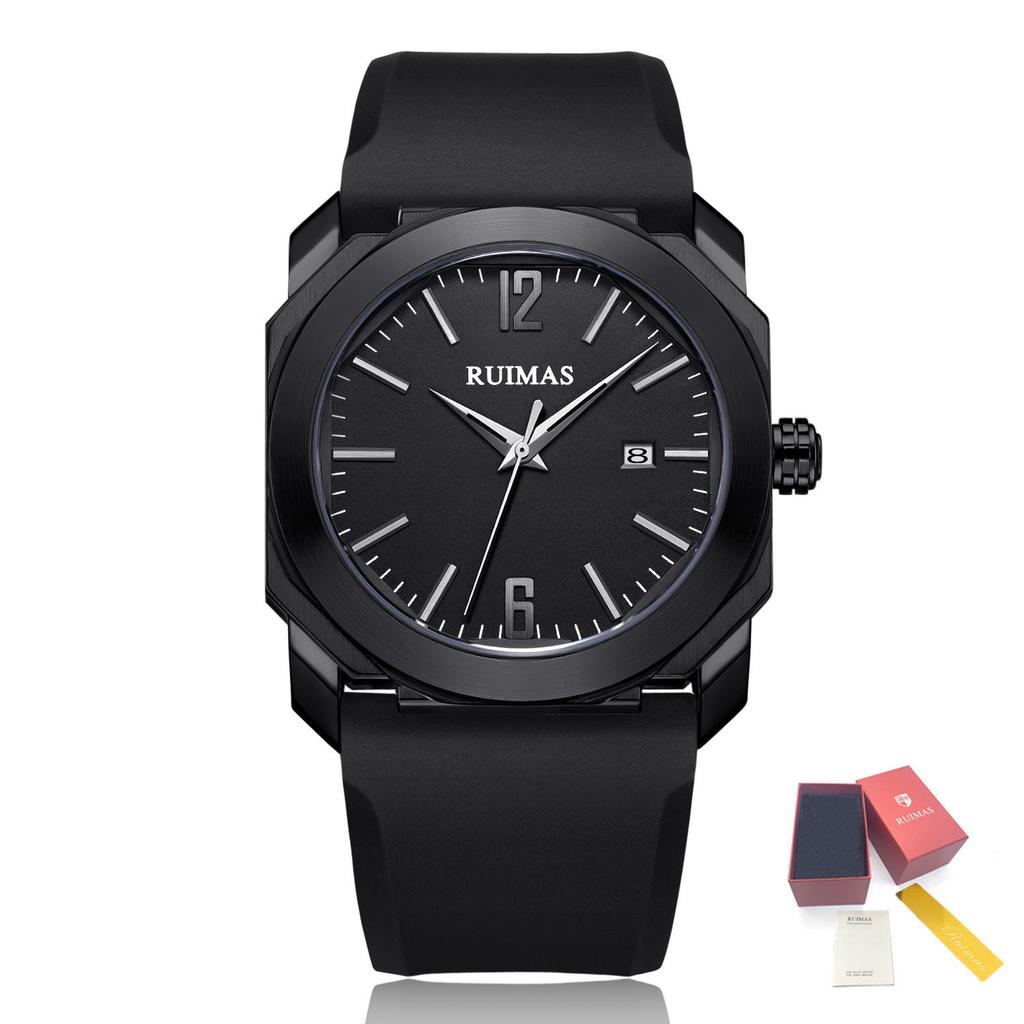 RUIMAS Luxury Silicone Band Quartz Sport Watches for Men Waterproof Calendar Casual Large Dial Wristwatch Clock Montre Homme 525