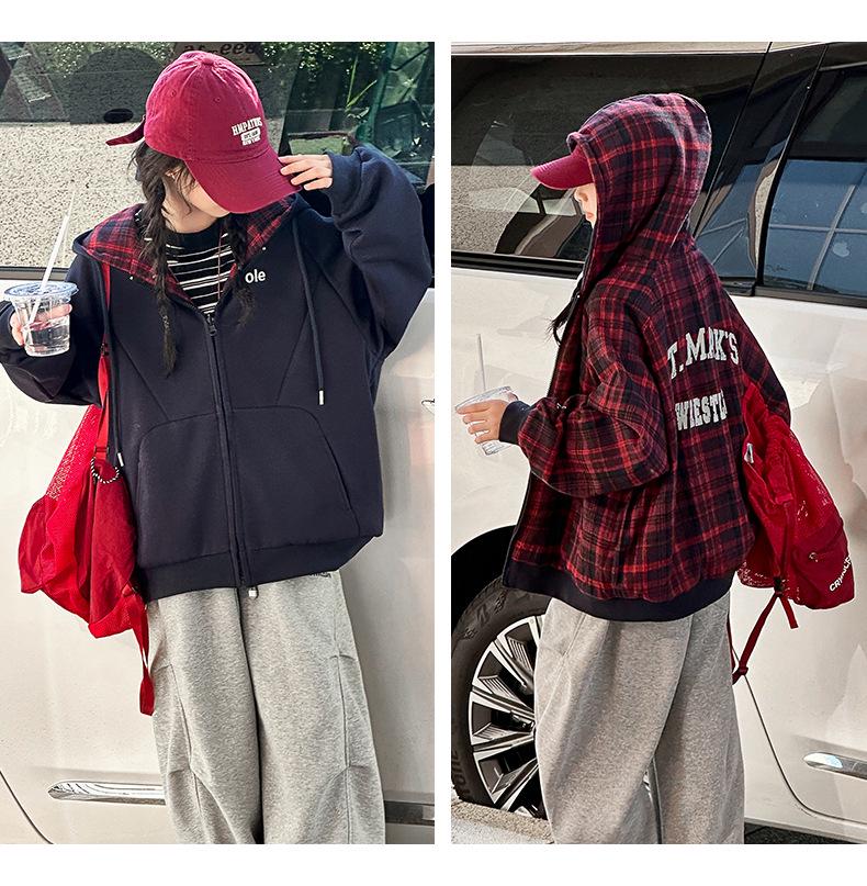 Girls' Reversible Jacket: Spring & Autumn 2025 Hooded Sweatshirt for Medium & Large Children