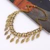 Vintage Carved Alloy Leaf Tassel Necklace with Diamond Neck Chain