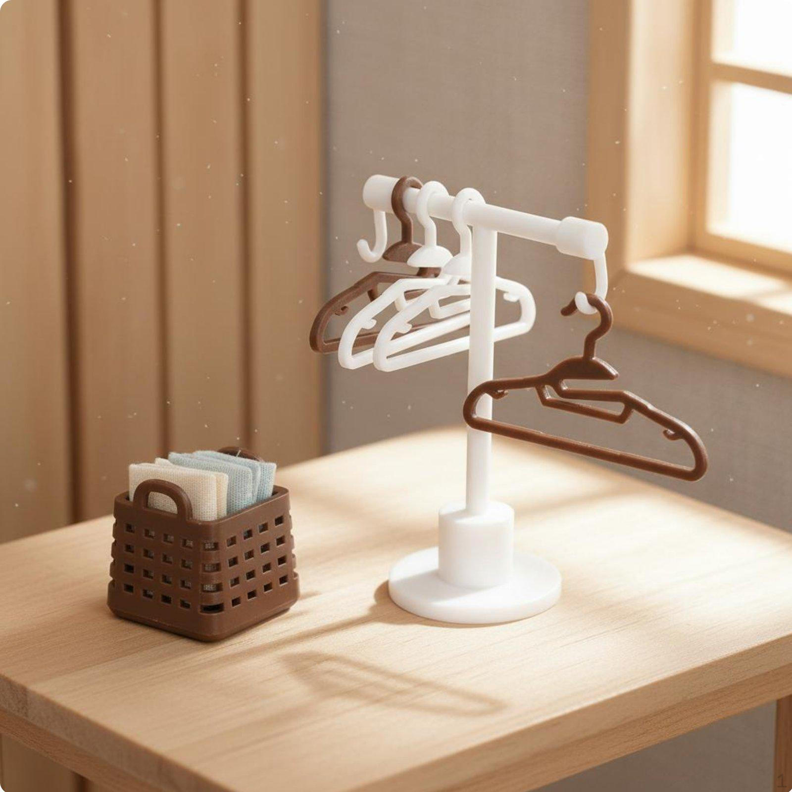 Miniature Clothes Rack Set Simulation Model Doll Hanger for Hobbyists, Diorama,