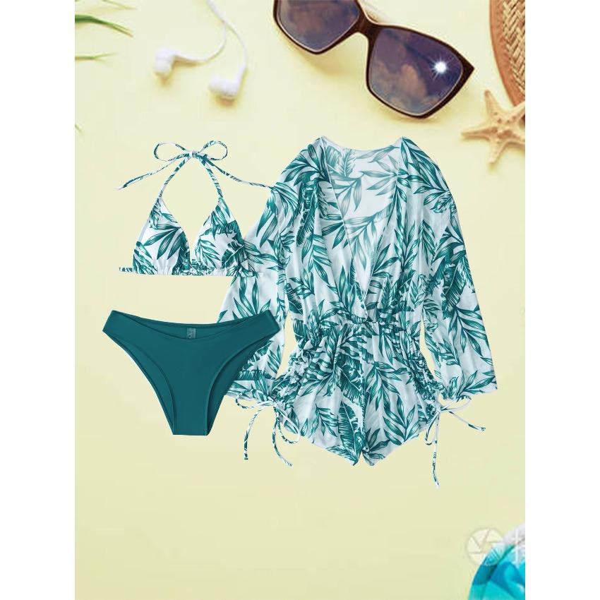 2026 New Women Split Bikini Set with Sun Protection Cover Up, Two-piece Swimwear S