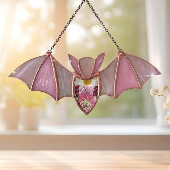 Bat Stained Glass Sun Catcher Translucent Window Hanging Decoration Handmade Acrylic Wall Art Light Catcher for Halloween Home Decor