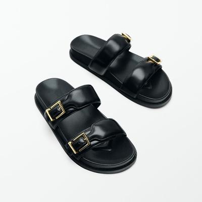 Fashion 2024 Black Flat Slippers For Woman Summer Women Fashion Buckle Strap Slipper New Casual Chic Indoor Flatform Sandals Shoes