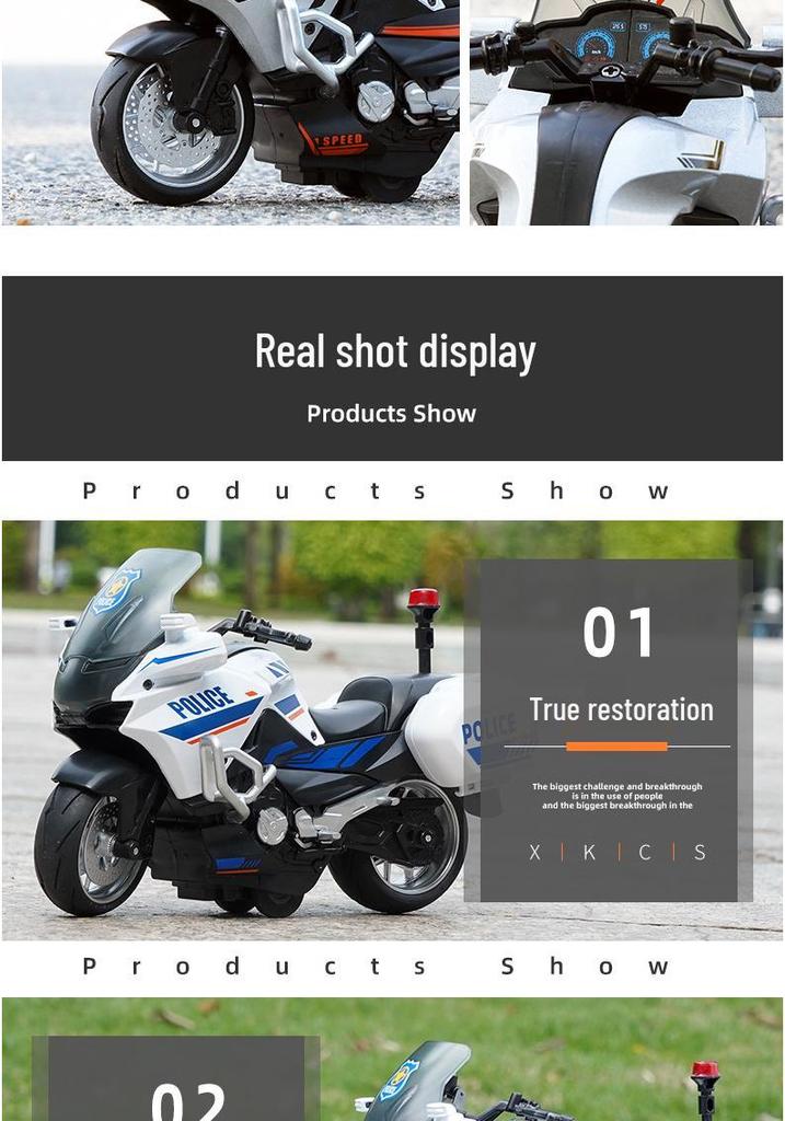 1:10 Alloy Police Motorcycle Pull-Back Toy with Lights & Sound - Gift Box Racing Model