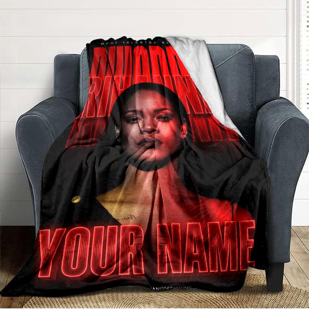 Name Custom Rihanna Savage Print Flannel Blanket High Quality Warm Comfortable Cover for All Seasons Perfect for Gifts Home Decor
