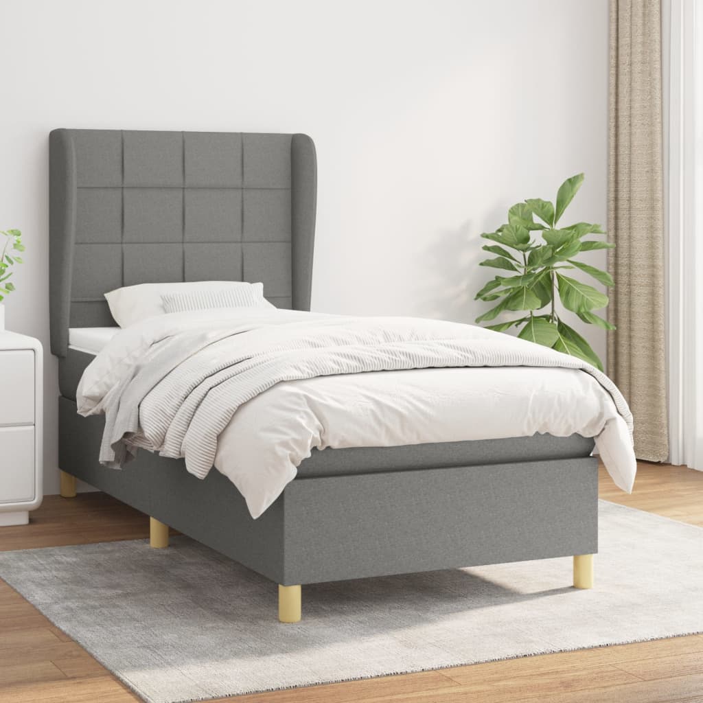 Box Spring Bed with Mattress Dark Gray 80 x 200 cm Fabric