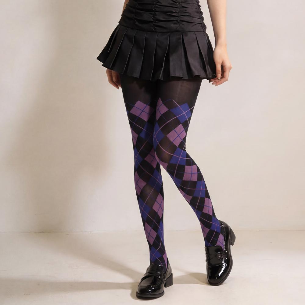 Preppy Argyle Tights Set, Sheer Stretchy Plaid Pantyhose, Preppy Style Schoolgirl Stockings