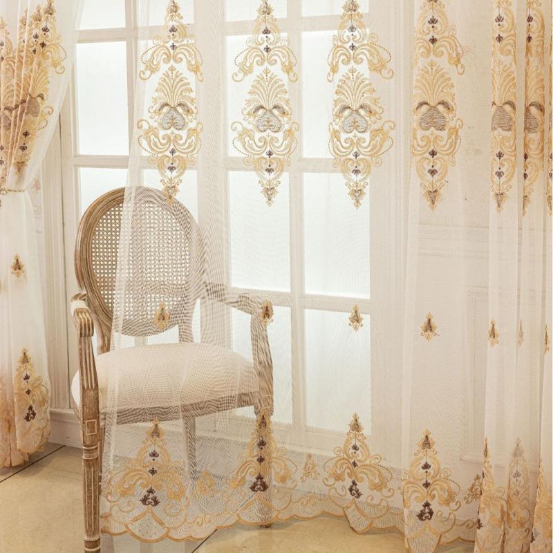 1 Pannello Tende Trasparenti Ricamate di Lusso in Stile Europeo, Colore Beige, per Soggiorno, Balcone, Camera da Letto e Villa, con Design Traforato