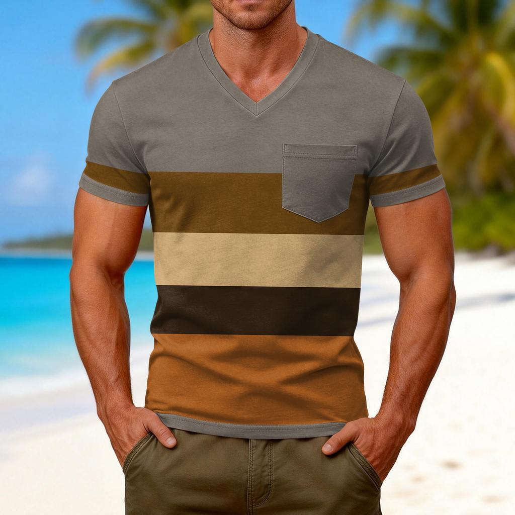 Men's Casual V-Neck Raglan Short-Sleeve Top