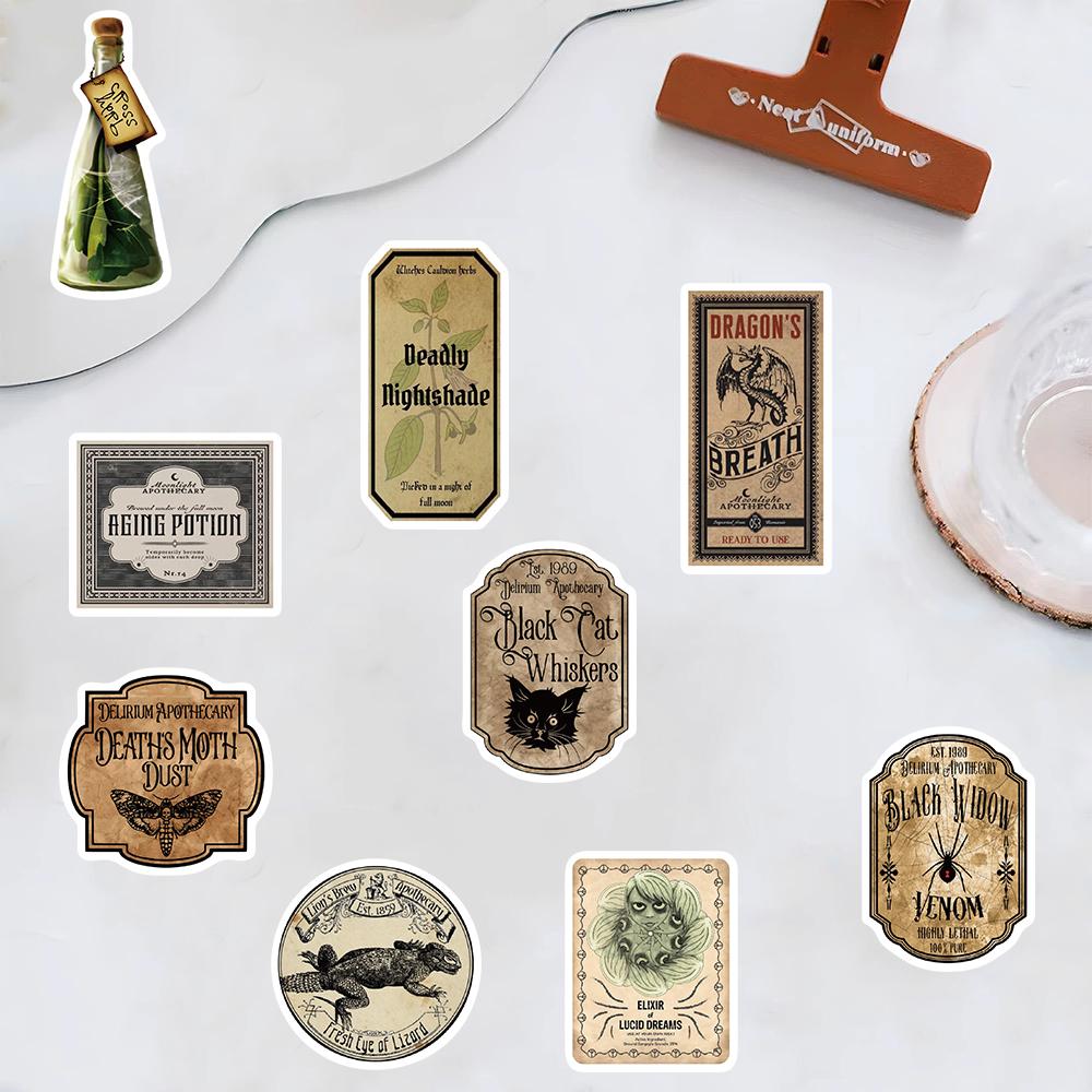 50PCS Gothic Pharmacist Medication Label Stickers Skateboard Designs Phone Luggage Waterproof Scrapbooking Laptop Wall Sticker