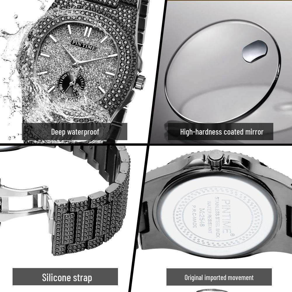 Pinshi Women's High-End Luxury Quartz Watch with Full Diamond Design, Waterproof for Women