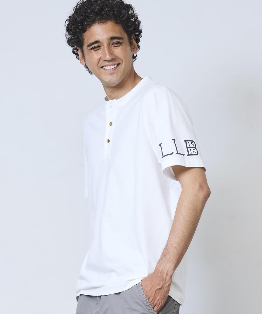 [L.L.Bean] Men's Japan Fit Carefree Unshrinkable Tee Henry with Motif, Short Sleeve, Japan Fit, Size M, Navy Blue 1912, Blue, 1000276345