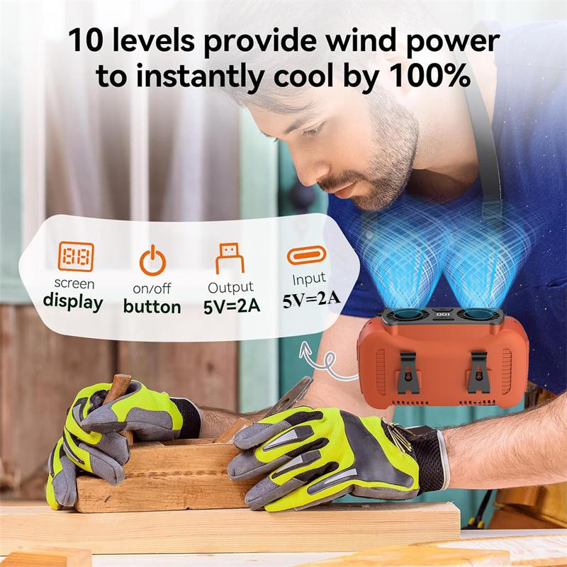 10000mAh Portable Waist Fan with Power Bank - USB Rechargeable  Battery 5 Speeds for Outdoor Activities Camping Fishing  Farm