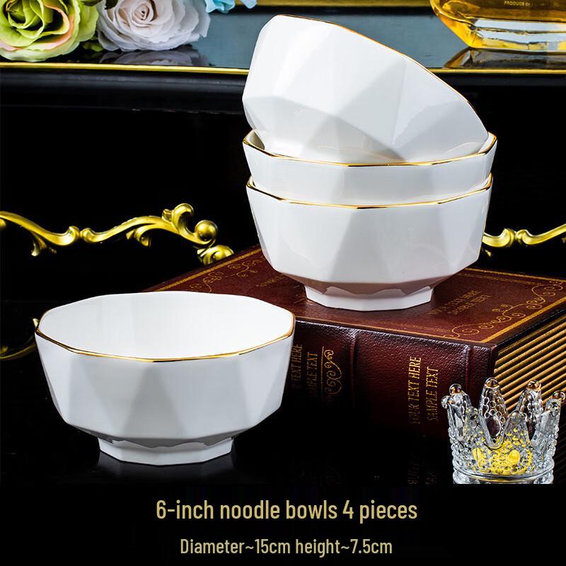

ZISIZ Hand-Painted Gold Ceramic Noodle Bowls