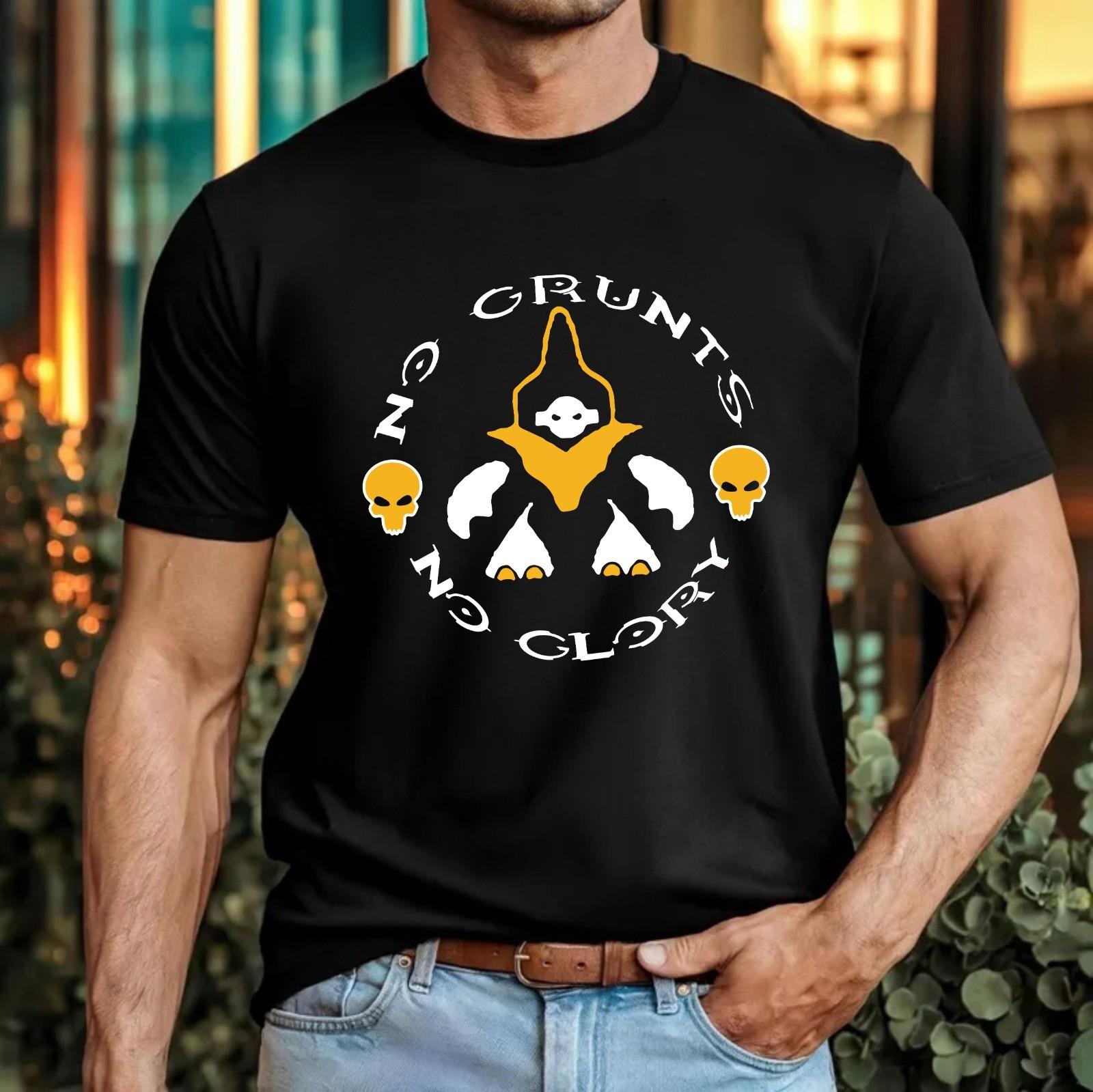No Grunts No Glory Gamer T-Shirt Sci Fi Alien Skull Funny Gaming Bodybuilder Top XXXXL