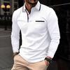 Men's Spring and Autumn Daily Casual Splicing Pocket Solid Color Lapel Long-sleeved Large Size Polo Shirt for Men