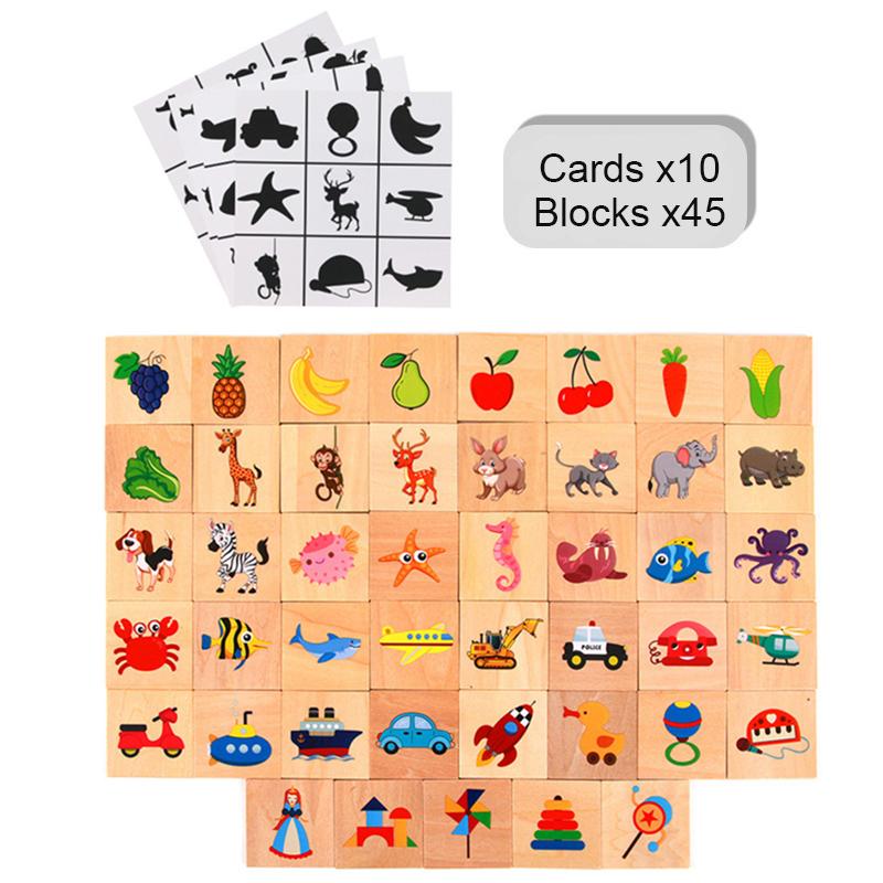 Montessori Shape Matching Board Game Find Shadow Matched Images Animal Fruit Blocks Puzzles Educational Toys For Children Wooden