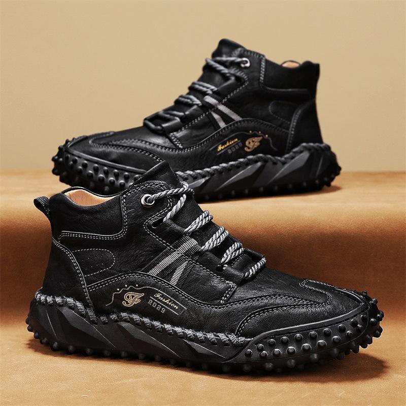 Outdoor Men S Leather Casual High-Top Men S Shoes Tooling Martin Boots 46 чёрный