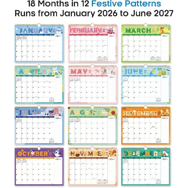 2026 Calendar,18-Month Wall Calendar Runs from Jan 2026 to Jun 2027, 11.5" x 14.7", Large Monthly Calendar with Twin-Wire Binding, Perfect for Home