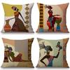 Cartoon Mode Afrikanische Frau Dame Kissenbezüge Premium Leinen Wurfkissenbezug 18 Zoll