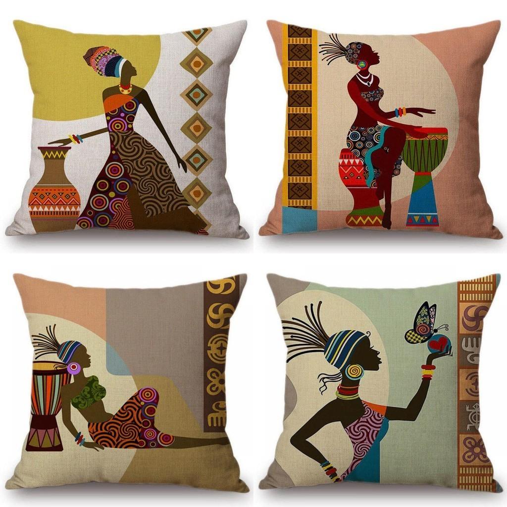 Cartoon Mode Afrikanische Frau Dame Kissenbezüge Premium Leinen Wurfkissenbezug 18 Zoll