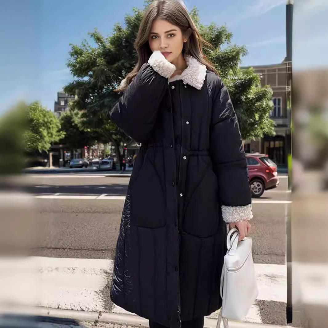 

Зимняя женская длинная хлопковая куртка 2024 года, женская розовая парка с воротником из овечьей шерсти, женские утепленные зимние куртки XL