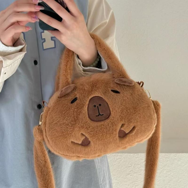 Capybara Plush Backpack Kawaii Capibara Plushie Shoulder Bag Cute Handbag Animal Student School Bag Fluffy Wallet Birthday Gift