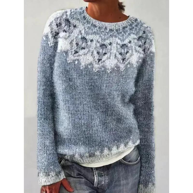 2025 Frühling Gestrickter Damenpullover Druck O-Ausschnitt Langarm Lässig Locker Pullover Damen Winter Elegant Trendige Damenkleidung