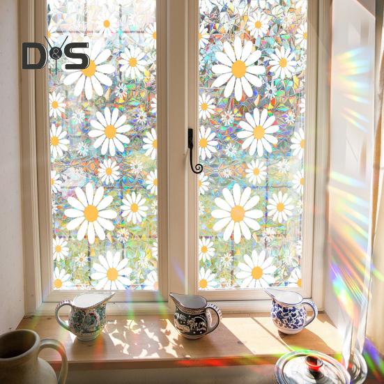 Gėlėtas vaivorykštės statinis lipdukas Langų privatumo plėvelė, apsauganti nuo UV spindulių, stiklo lipdukas Nelipnus langų lipdukas, skirtas namų miegamojo svetainės dekoravimui