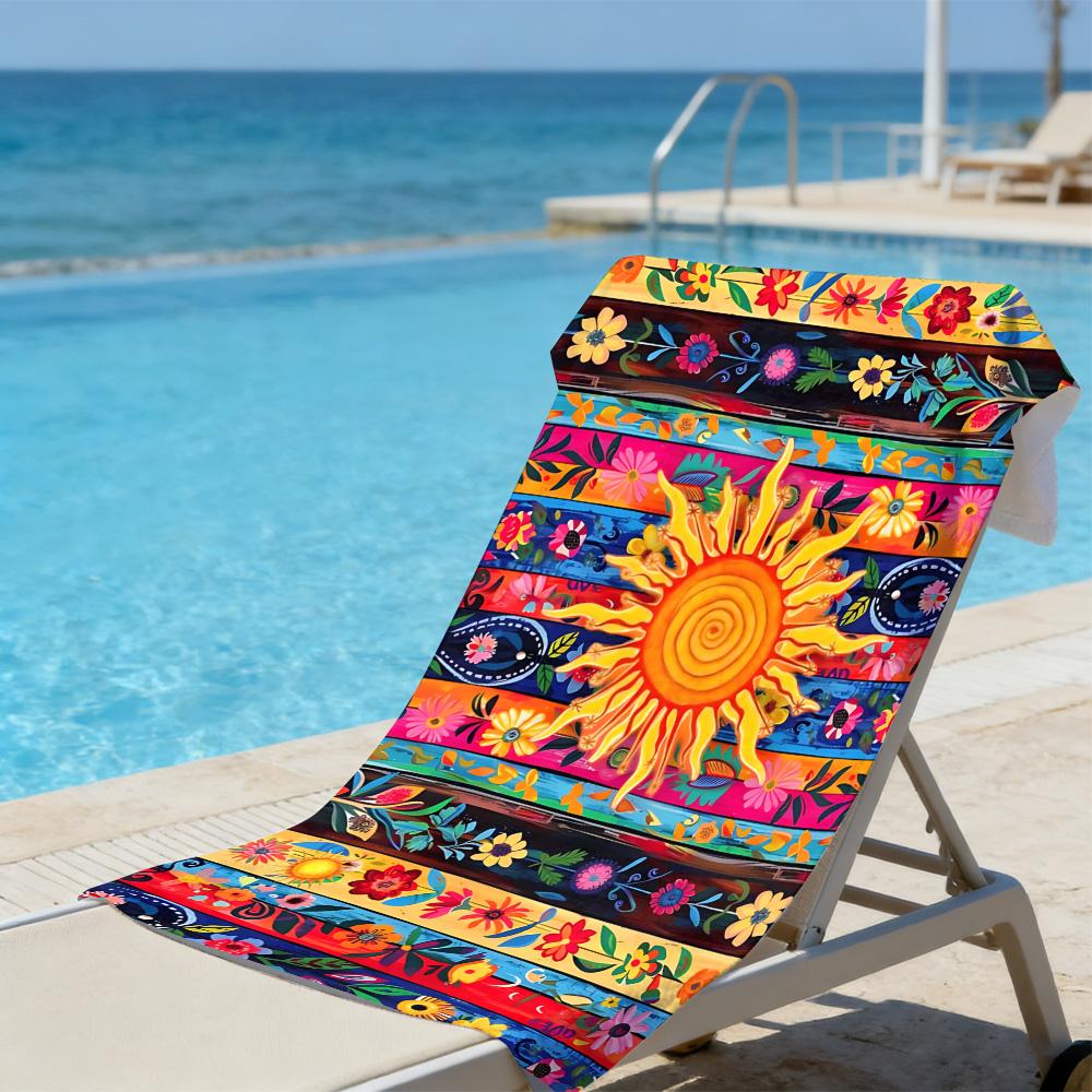 Mexicaanse Zon Bloemig Strandlaken – Extra Groot Sneldrogend Zandvrij met Levendige Gestreepte Print voor Fiesta Strand & Zwembaddagen