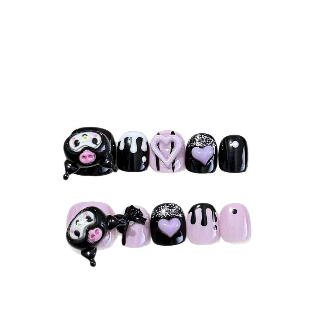 Drehbare 3D Kuromi Cartoon Maniküre-Sticker für Kinder – Handgemachte tragbare Nägel