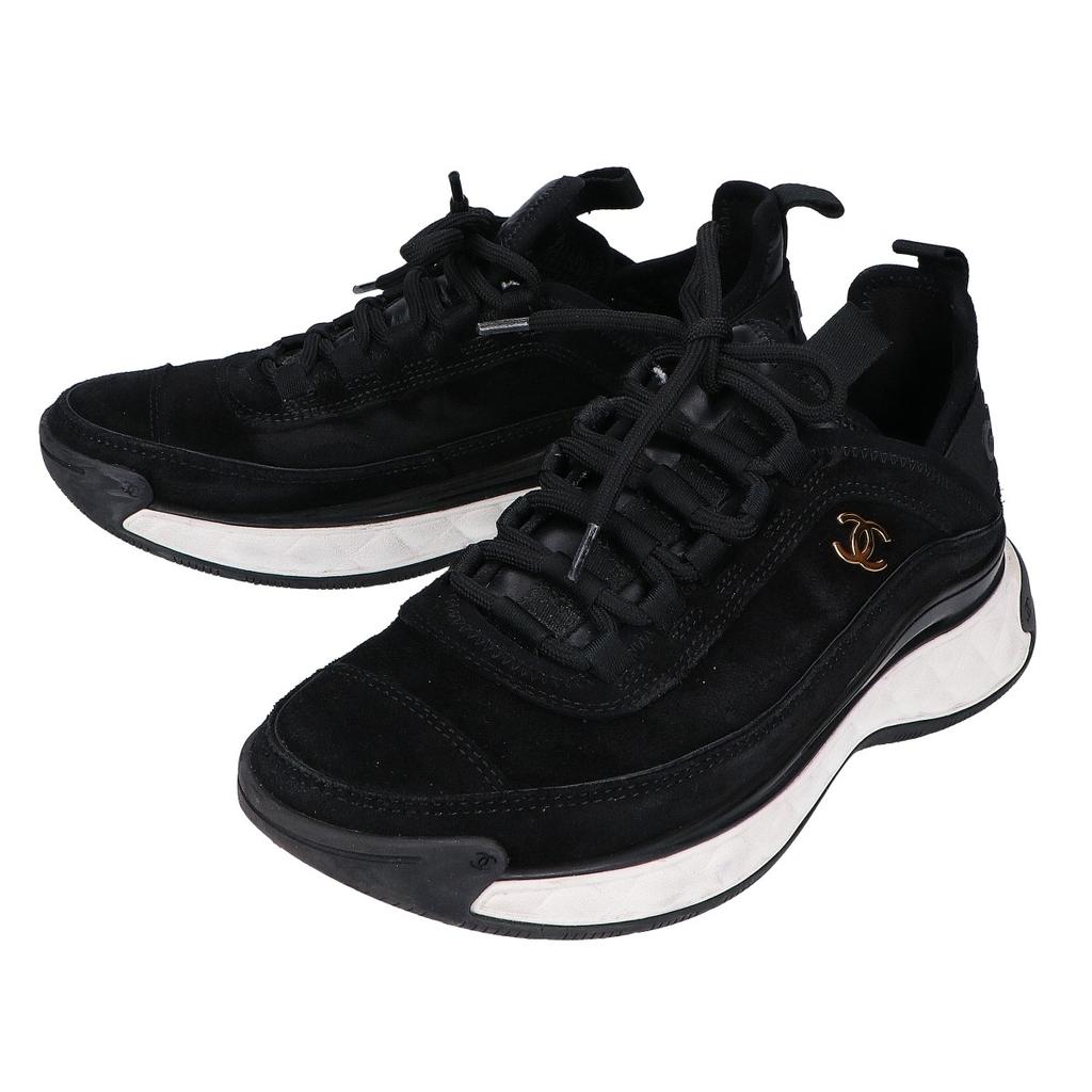 Chanel [Excellent Condition] G45331 CC Logos Suede X Leather Sneakers Shoes 37 blackUsed