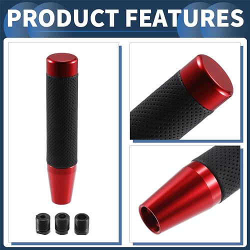 INFINAUTO Zylinder Schaltknauf 18cm Schalthebelknauf für Automatik- und Schaltwagen mit 3 Adaptern Aluminiumlegierung Rot 1 Satz