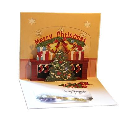 3D Merry Christmas Tree Greeting Cards Postcards Birthday Gift Message Card