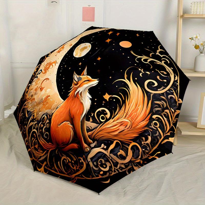 

1pc Korean Western Style Fox & Moon Umbrella - Korean Drama Inspired Fox Stars & Moon Design Compact Retractable 8-Rib Umbrell (as the picture,Iron&8K)