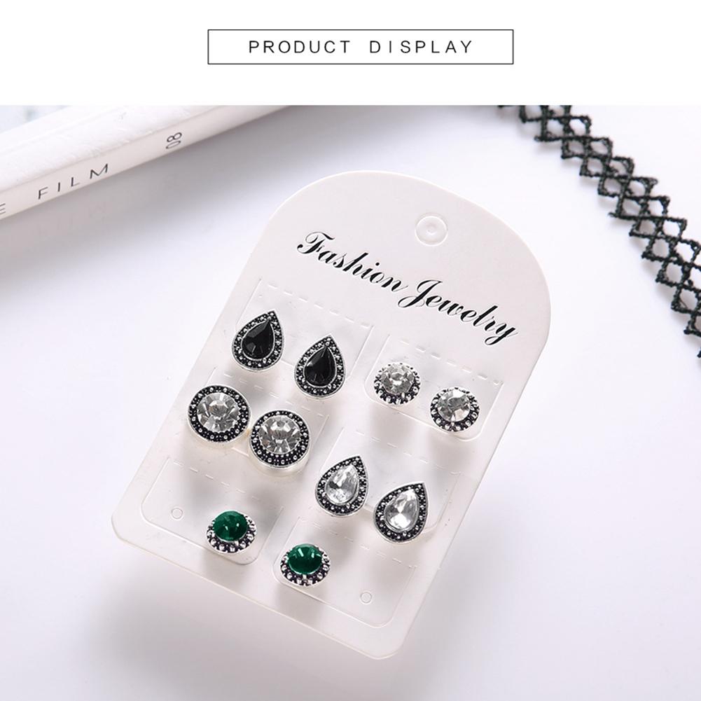 5 Pairs Retro Bohemia Style Earring Set Shimmer Crystal Ear Studs