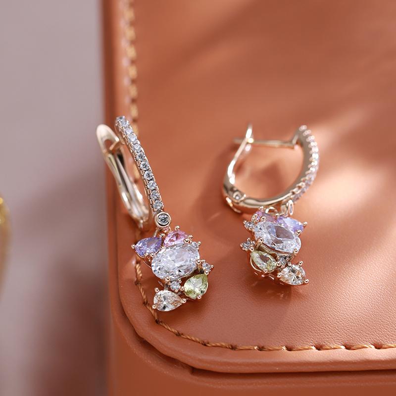 Shiny Colorful Zircon Matching Drop Earrings For Women Fashion Rose Gold Color Geometry Personality Daily Fine Jewelry