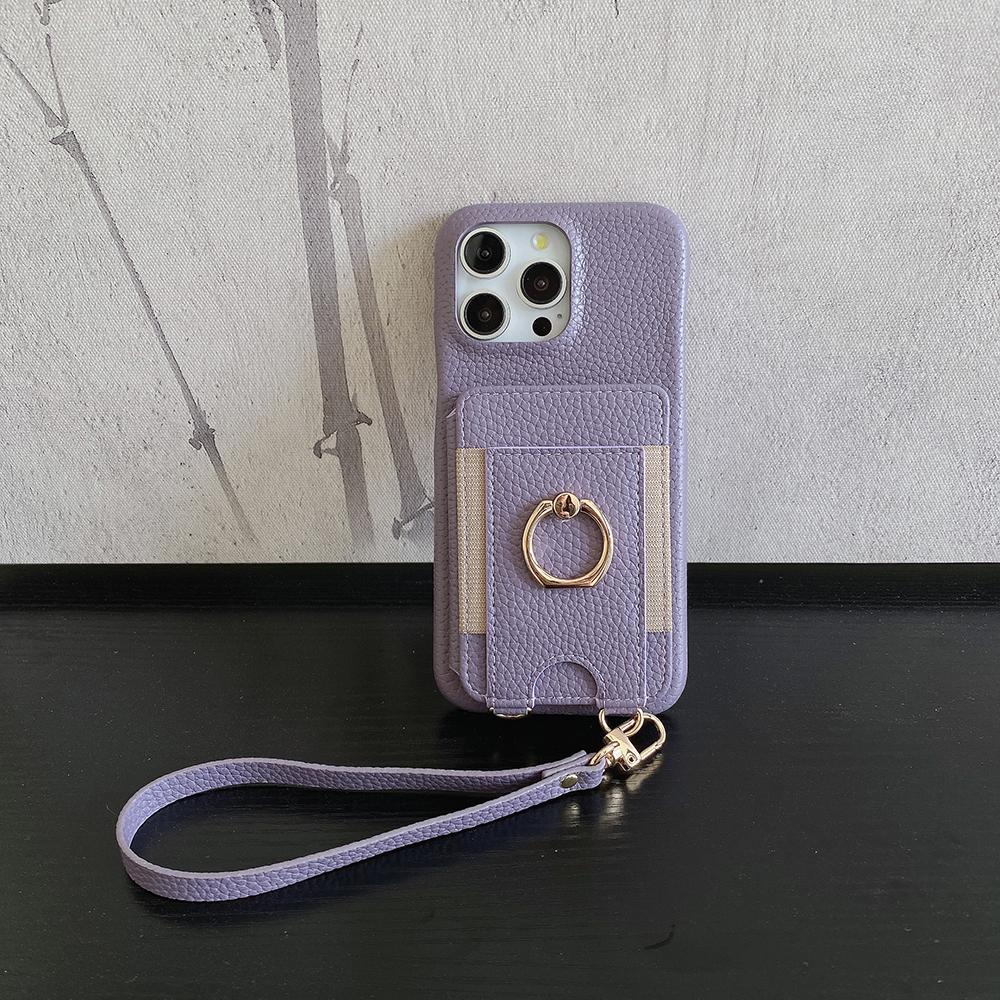 Für iPhone 16 Pro Hülle Kartenfächer Ständer PU Leder Rückseite mit Ringhalter, Handschlaufe