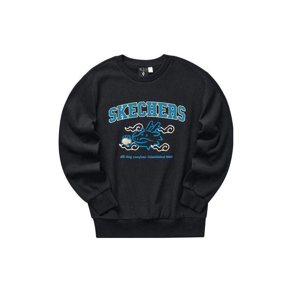 Skechers Lunar New Year Series Letter Logo Printed Crew Neck Pullover Casual Sports Knit Sweatshirt Women sweatshirt Carbon-Black L124W005-0018 M