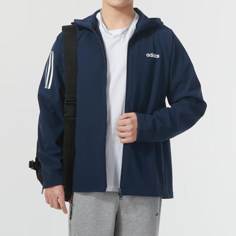 Adidas Striped Logo Print Outdoor Casual Sports Training Jacket Men Jacket Dark-Blue JE3553