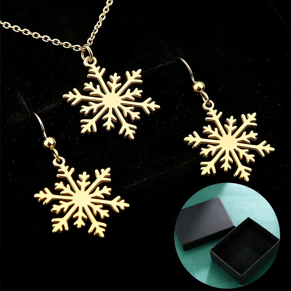 Snow Flower Pendant Necklace Earrings Set for Women Stainless Steel Elegant Jewelry Valentine's Day Party Gifts Wear 2026 New