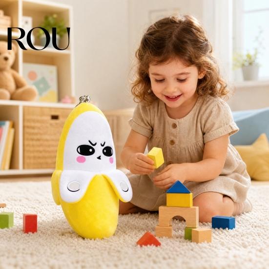 Interactive Banana Keychain Musical Plush Toy, Fruit Sensing Metronome with Sounds, Cute Accessory Sound Toy for Kids, Motion Sensor Keyring Gift Soft